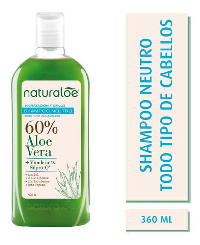 Naturaloe Shampoo Neutro Hidratación Y Brillo X 360ml Vegano