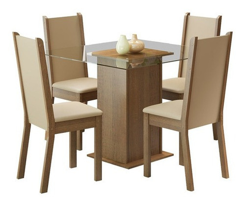 Juego De Comedor 4 Sillas/mesa Living De Vidrio Tapizado Rus