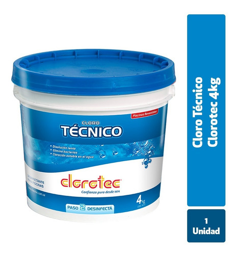Imagen 2 de 9 de Cloro Granulado Técnico Clorotec Piscinas Revestidas X 4 Kg