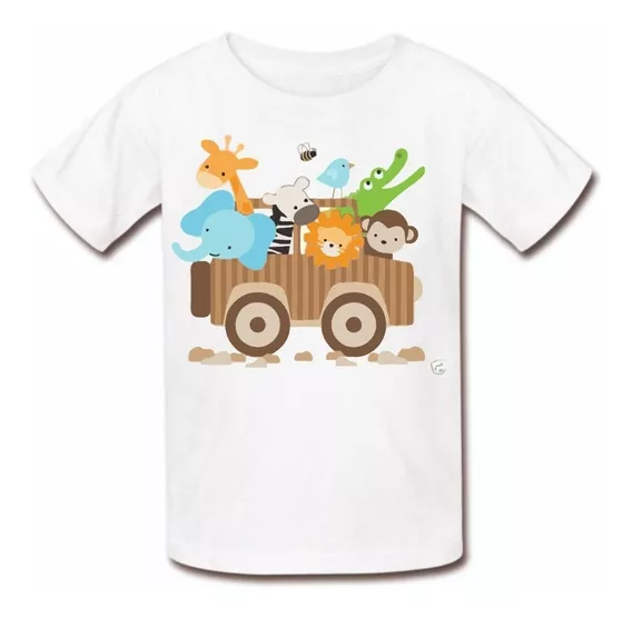 Camiseta Infantil Menino Menina Safari Animais Carrinho B