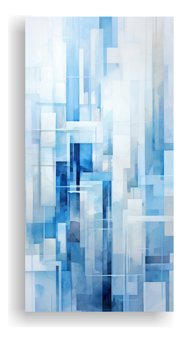 80x40cm Cuadro Abstracto Edificio Ciudad Azul Y Blanco