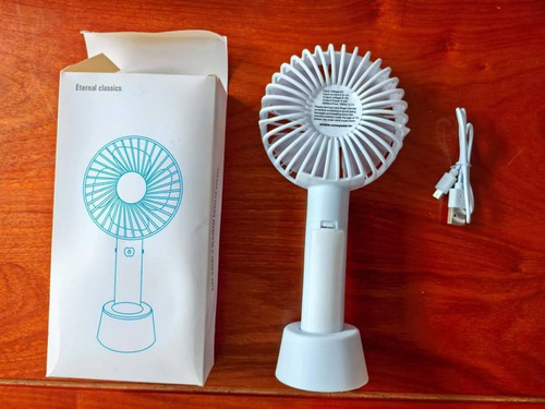 Ventilador Portátil De Mano De 2000 Mah Con Carga Usb 21 Cm Blanco Plástico