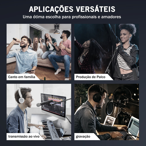 Microfone Com Fio Profissional Metal Para Karaokê Cor Preto