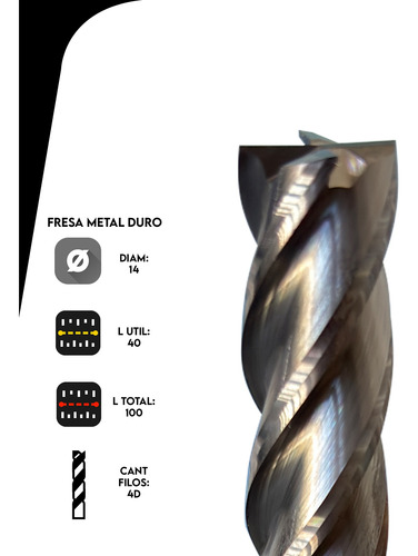 Fresa Metal Duro Diam 14 X 40 X 100 4c 1uni