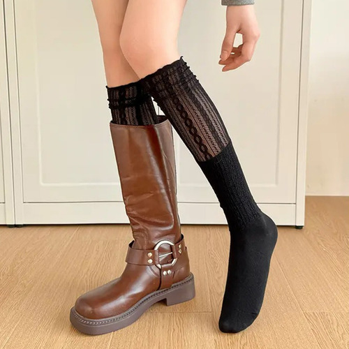 Calcetines Largos De Encaje Para Mujer, Calcetines Hasta La