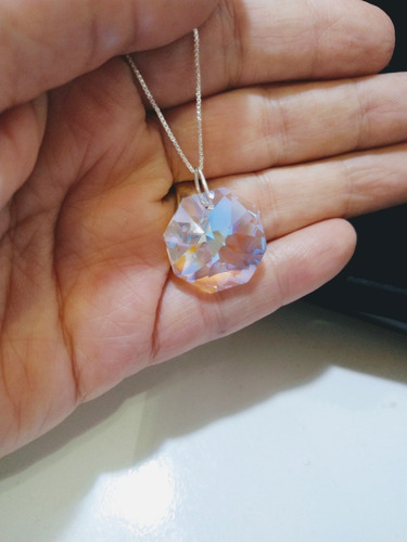 Imagem 4 de 7 de Colar Castanha Cristal Swarovski Blue Boreal 2,0cm Prata 925
