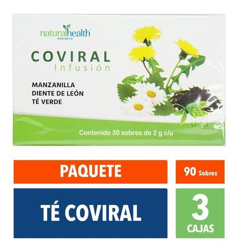 (3 Piezas) Te Coviral - Manzanilla Té Verde Y Diente De Leon