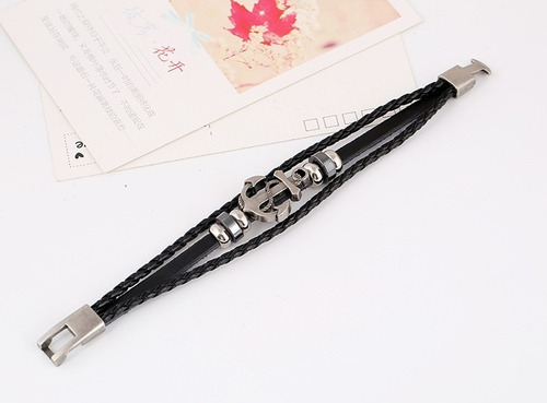 Pulsera Ancla - Cuero Trenzado Y Acero Para Hombre
