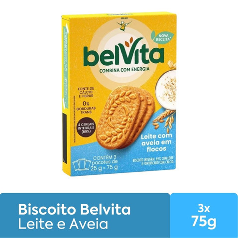 Biscoito Integral Belvita Leite E Aveia Kit 3 Caixas 75g