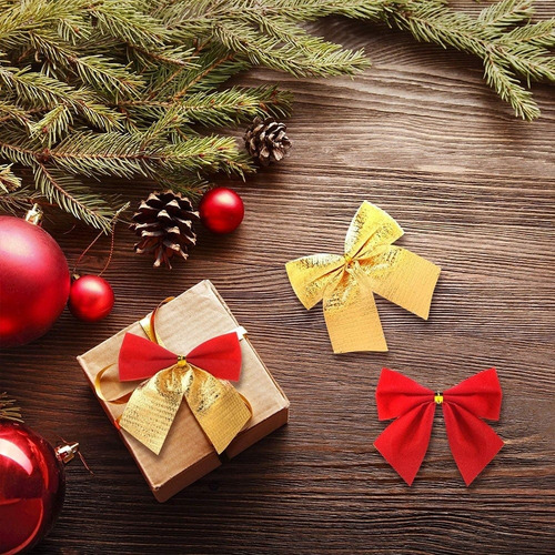Imagem 2 de 5 de Kit 24 Laços De Natal Lacinho Enfeite Árvore Natal Dourado