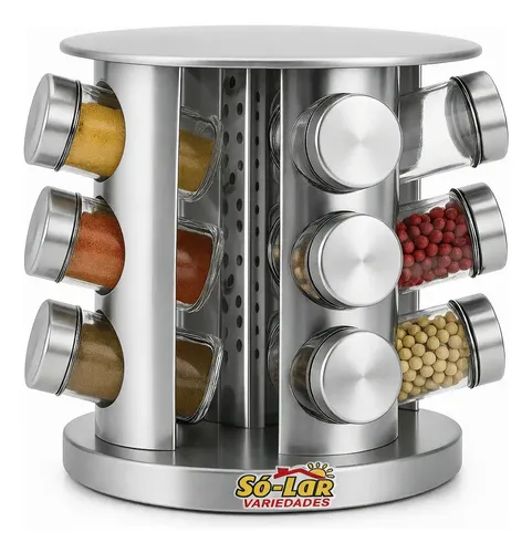 Porta Tempero Giratório 360 com 12 potes vidro suporte Sólar Vari...