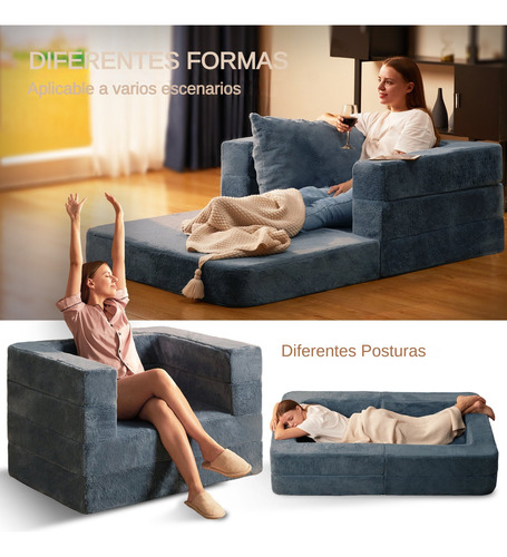 Sofá Cama Plegable Individual 3 En 1, Sillón Con Almohada