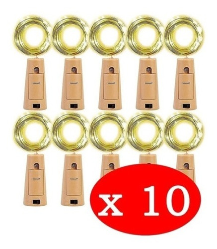 Pack 10 Luces Corcho Hada Alambre Micro Led Blanco Calido