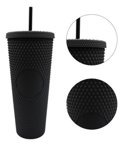 Termo Tumbler Vaso Studded Plastico Popote 700 Ml Colores Color Negro matte