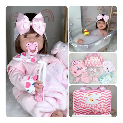 Tipo Boneca Bebê Baby Real Reborn Realista Bolsa + 28 Itens