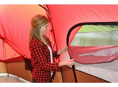 Casa De Campaña Ozark Tienda Acampar 10 Pers. 3 Cuartos Roja Color Rojo/negro