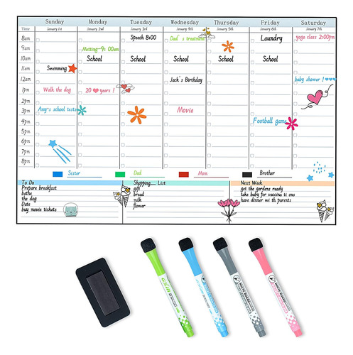 Calendario De Pizarra Blanca Semanal Magnético Nevera,...