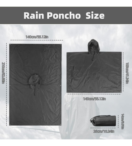 Poncho Impermeable Para Lluvia, Capa De Lluvia 3 En 1 Con Ca