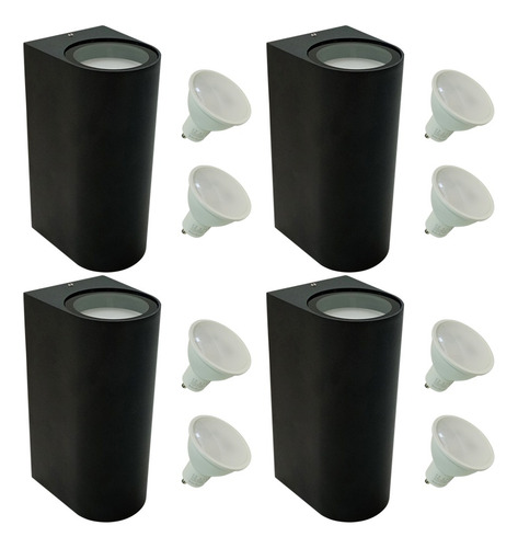 Pack X4 Aplique Pared Bidireccional Exterior Aluminio + Leds