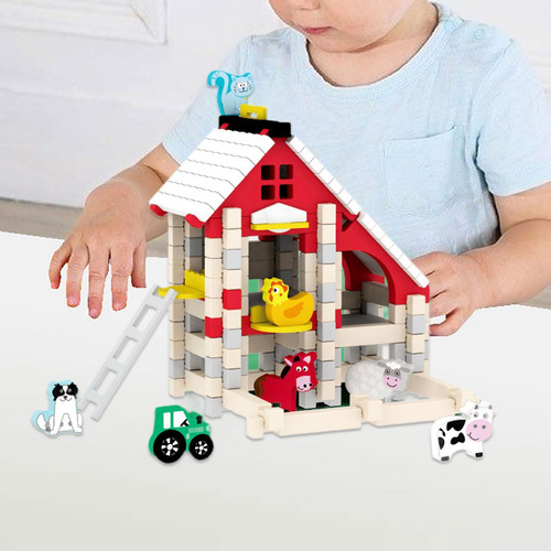 Juego De Bloques De Construcción De Casas De Madera Granja