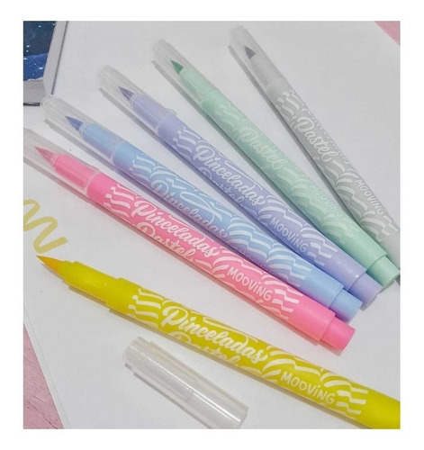 Imagen 2 de 6 de Marcadores Pastel Mooving Punta Pincel X 6 Colores