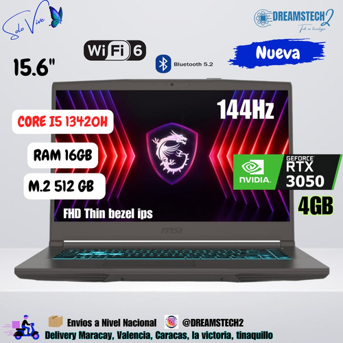 Msi Thin 15 Core I5 13va Gen 16gb 512gb 15.6  Rtx3050 4gb