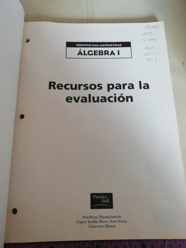 Recursos Para La Evaluación Álgebra 1 Prentice Hall (Usado)