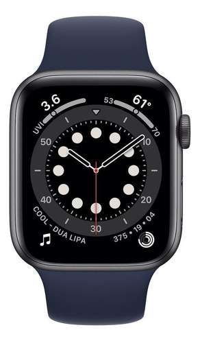 Imagem 2 de 4 de Apple Watch Series 6 (GPS) - Caixa de alumínio cinza-espacial de 44 mm - Pulseira esportiva marinho-escuro