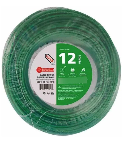 20 Mts Cable Calibre 12 Thw Color Verde Marca Iusa