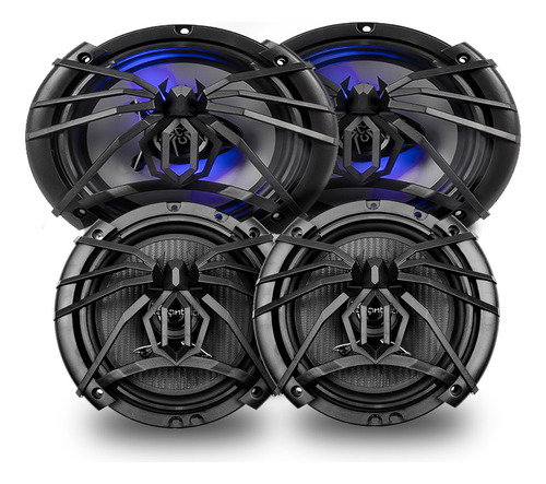 Kit Par De Bocinas 6x9 Led + Par De Bocinas 6.5 Soundstream Color Negro/plata
