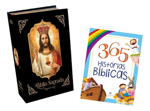 Bíblia Ilustrada Católica +  Livro Com 365 Histórias Bíblicas Para As Crianças. Kit Bíblico Edição Luxo