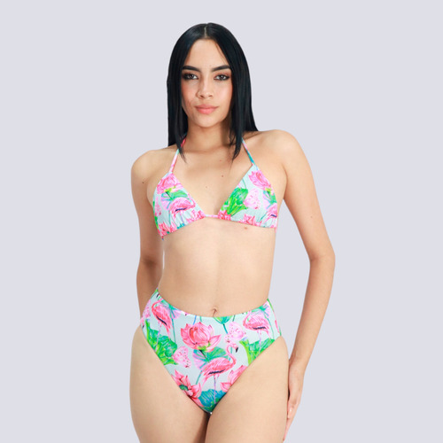 Vb Flamingo Top Triangulo Tanga Alta Trajes De Baño Grey