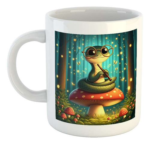 Taza Ceramica Serpiente Tocando La Flauta Bosque M2