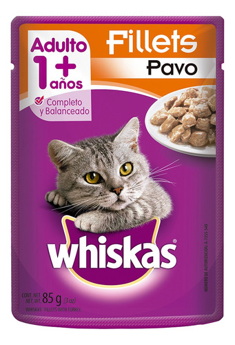 Caja De Sobres Whiskas Adulto Filetes De Pavo (8 Pzas)