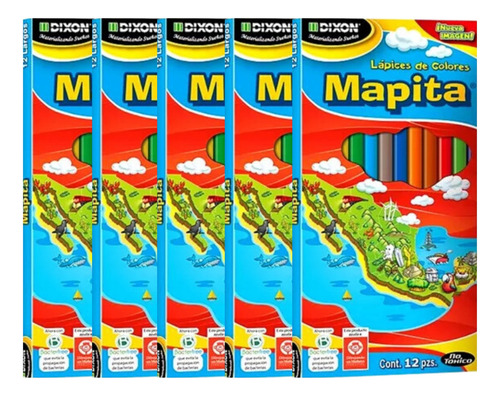5 Cajas De Colores Mapita Con 12 Largos Marca Dixon Pack
