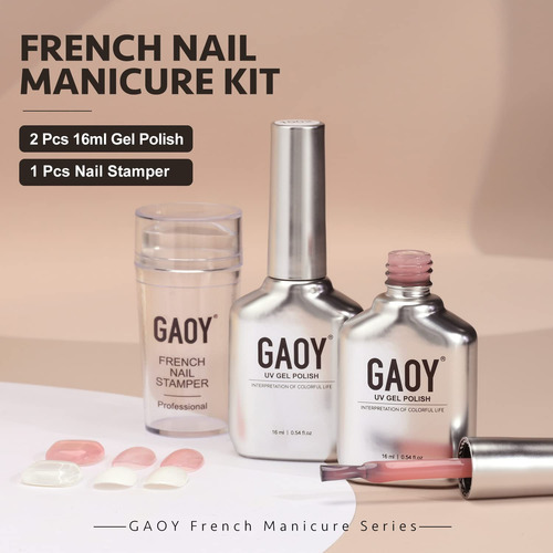 Set De Manicura Francesa Gaoy, Sellador De Uñas Con 2 Esmalt