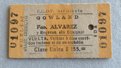 Boleto De Tren De Estación Gowland A Estación Fco. Alvarez 