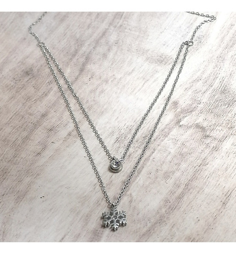 V Colar Multicamadas Double Snowflake Steel Christmas Layer