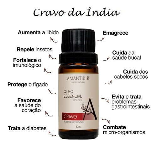 Óleo Essencial Cravo Amantikir 10ml Mau Hálito Dor De Dente