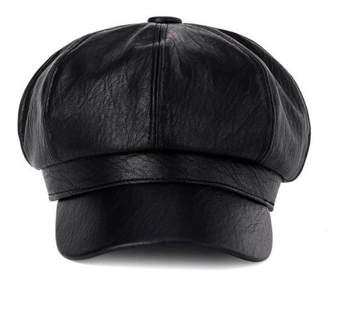 Boina Gorra Ecocuero Unisex Negra