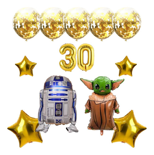 Globos Stars Wars Yoda Arturito X 6+ Latex Confeti+ Números 