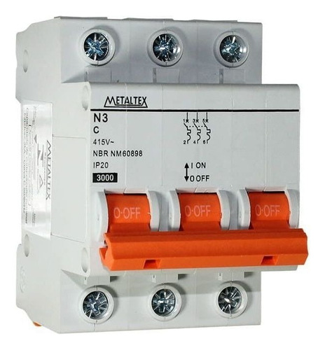 Mini Disjuntor Tripolar Curva C 63 Amperes N3 Metaltex (i)