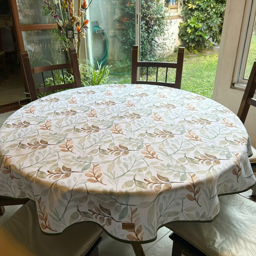 Mantel Antimanchas - Impermeable Redondo 145 Cm Otoño Estampado