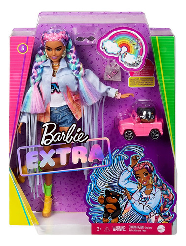 Barbie Extra 5 Trenzas Arcoíris Perrito Con Carrito