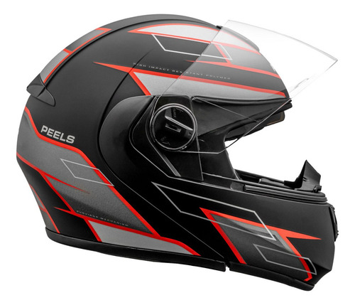 Capacete Peels Oculos Interno Solar U-rb2 Podium Escamoteavel Preto Fosco Vermelho Tamanho Capacete 62