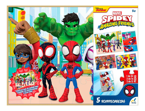 Juego Rompecabezas 5 En 1 Para Niños Spidey De Madera 200pzs