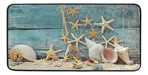 Coastal Seashell Kitchen Rugs Summer Beach Ocean Starfish Ba