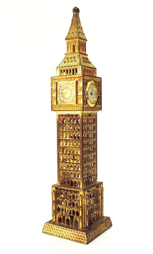 Decoração Casa Miniatura Relógio Big Ben Aço Dourada 23cm