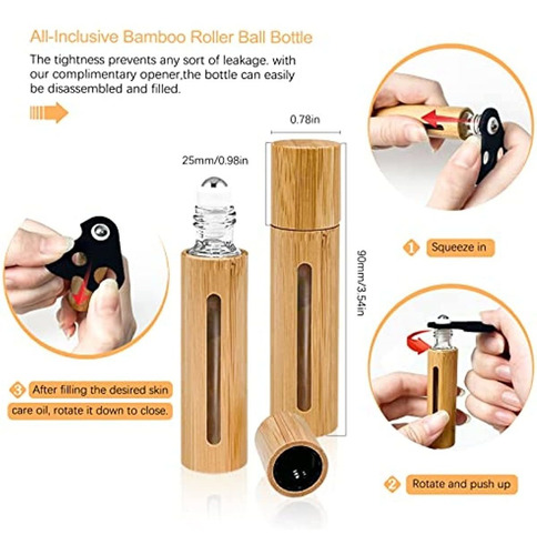 10pcs 10ml Botellas Roller De Bambú Para Aceites Esenciales
