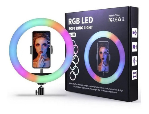 Aro De Luz Rgb Led Flash 20 Cm Fotografía Selfie + Trípode Color de la estructura Negro